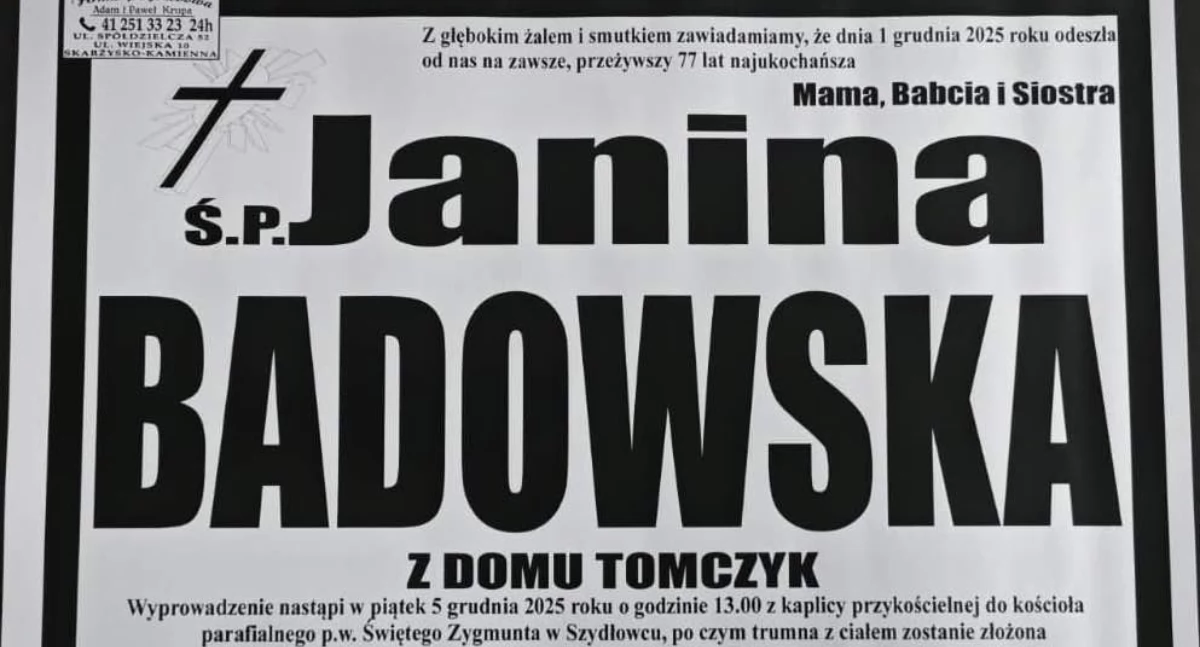 Pożegnania, Zmarła Janina Badowska wieloletnia Dyrektor Stacji Sanitarno Epidemiologicznej Szydłowcu - zdjęcie, fotografia