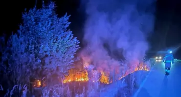 Nocna interwencja na S7 – płonęło 10 arów suchej trawy